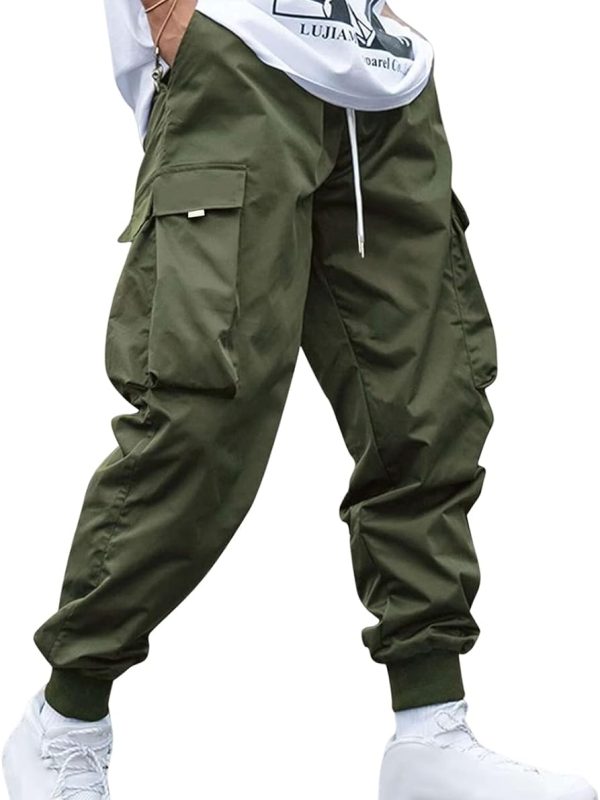 men Streetwear Cargo Pants with Flap Pockets & Drawstring Elastic Waist - Casual & Techwear Joggers