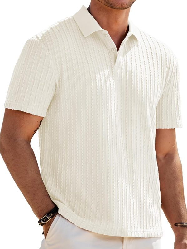 Men Casual Polo Shirt Summer Short Sleeve Vacation Button Beach Knit Stretchy Golf Shirts